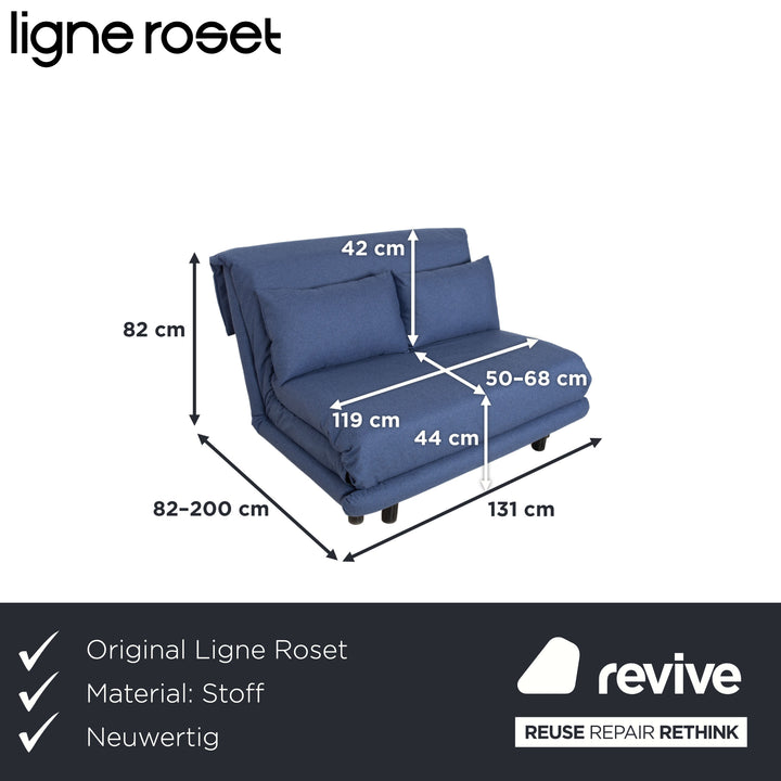 Ligne Roset Multy Zweisitzer Stoff Filz Blau manuelle Schlaffunktion Sofa Couch Neubezug