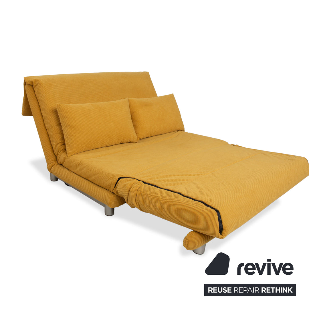 Ligne Roset Multy two-seater fabric yellow manual function sofa bed reupholstery