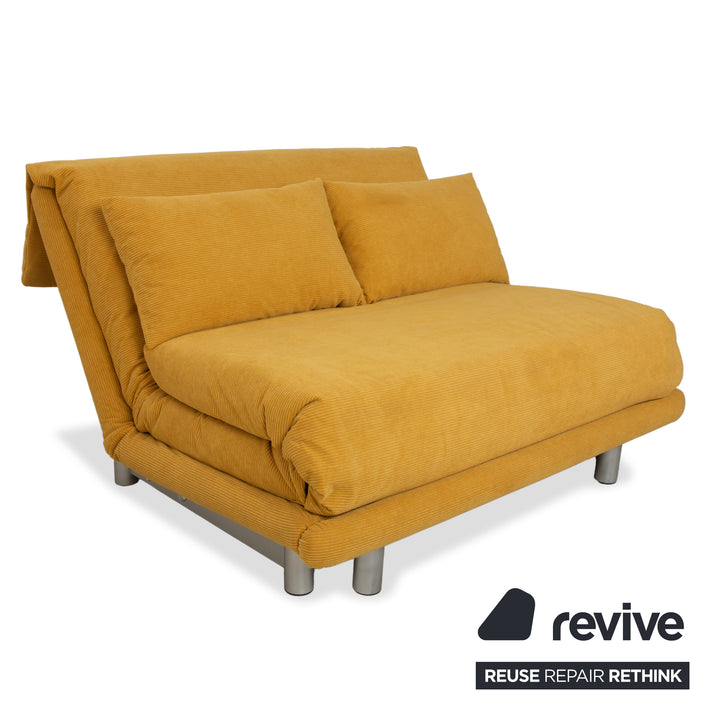 Ligne Roset Multy two-seater fabric yellow manual function sofa bed reupholstery