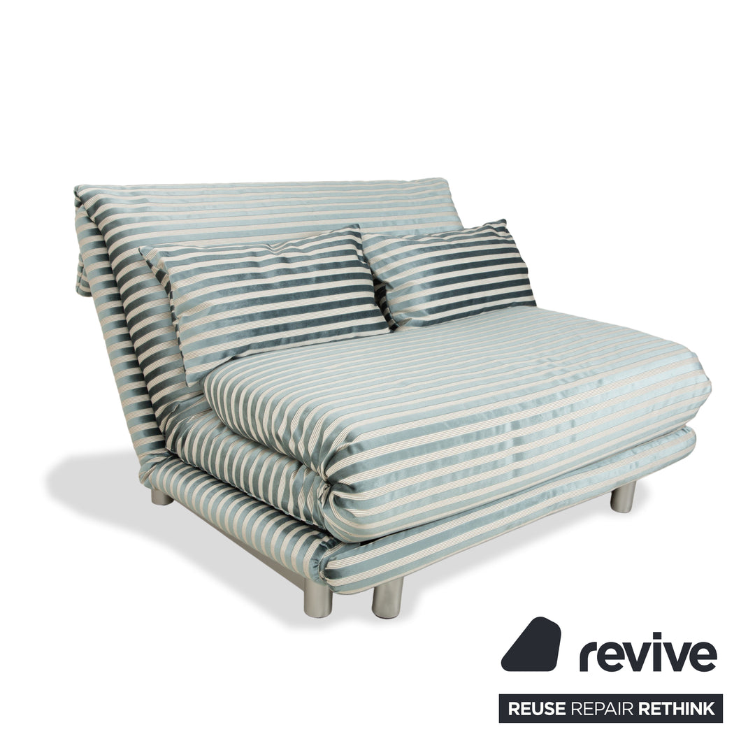 Ligne Roset Multy Zweisitzer Stoff Grün Silber gestreift manuelle Schlaffunktion Neubezug
