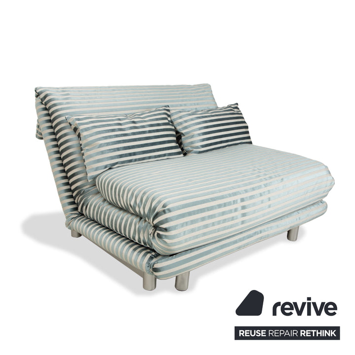 Ligne Roset Multy Zweisitzer Stoff Grün Silber gestreift manuelle Schlaffunktion Neubezug