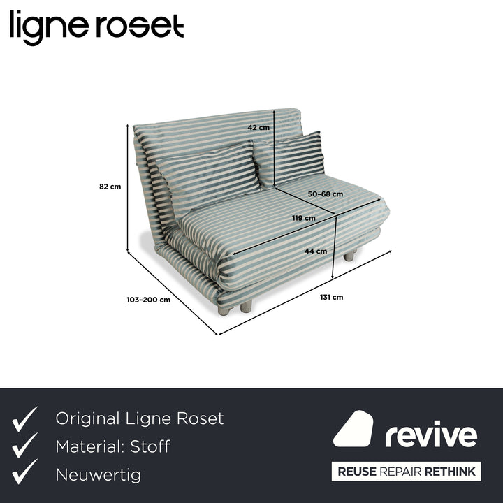 Ligne Roset Multy deux places tissu vert rayé argent fonction sommeil manuelle nouvelle housse