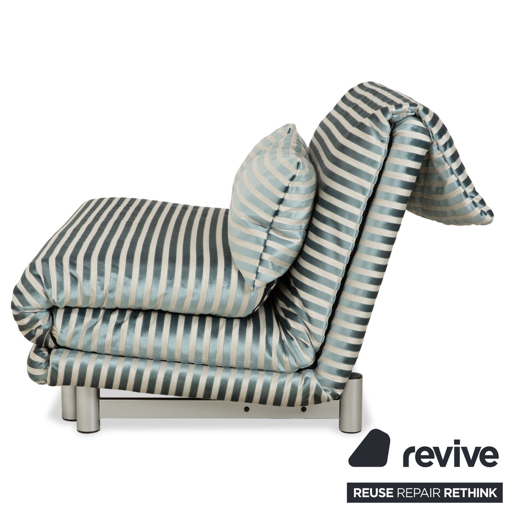 Ligne Roset Multy Zweisitzer Stoff Grün Silber gestreift manuelle Schlaffunktion Neubezug