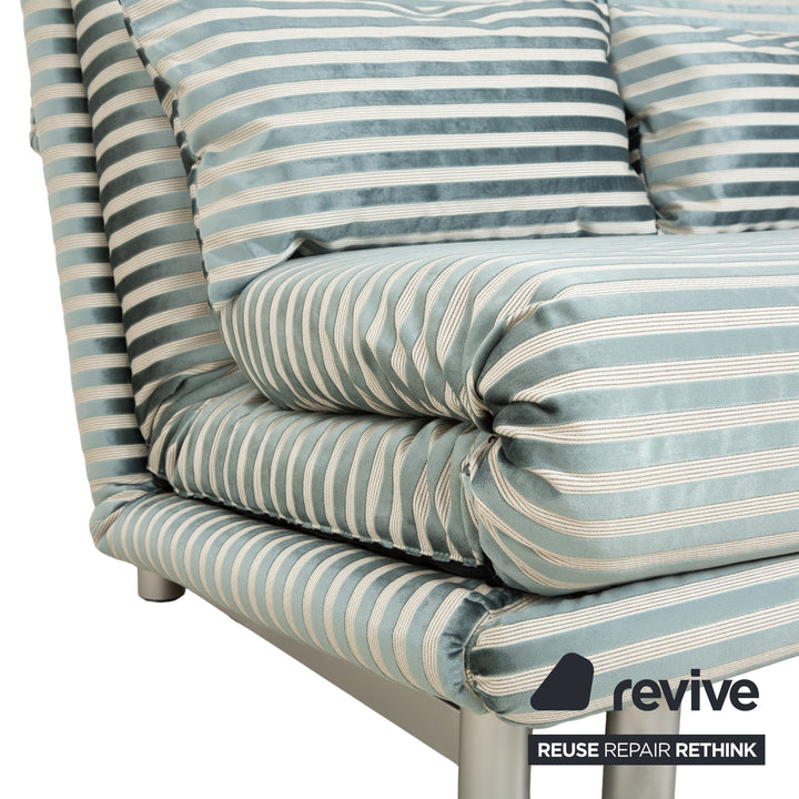 Ligne Roset Multy Zweisitzer Stoff Grün Silber gestreift manuelle Schlaffunktion Neubezug