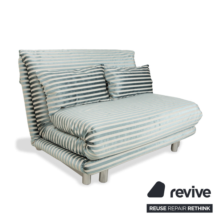 Ligne Roset Multy Zweisitzer Stoff Grün Silber gestreift manuelle Schlaffunktion Neubezug