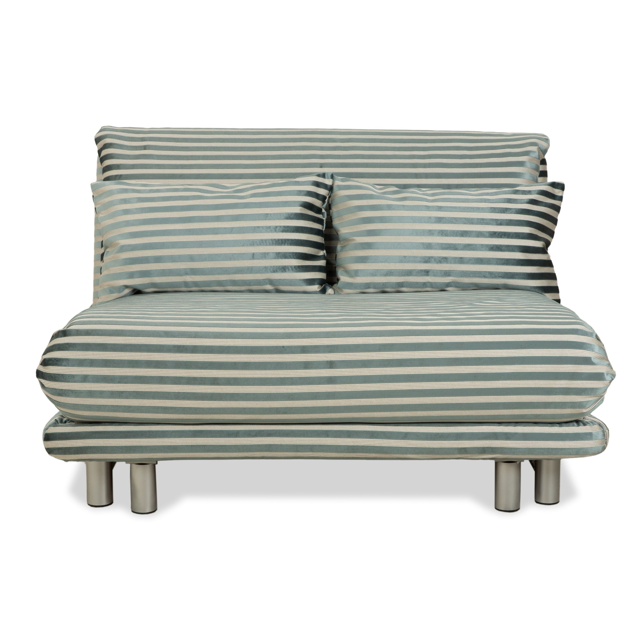Ligne Roset Multy Zweisitzer Stoff Grün Silber gestreift manuelle Schlaffunktion Neubezug