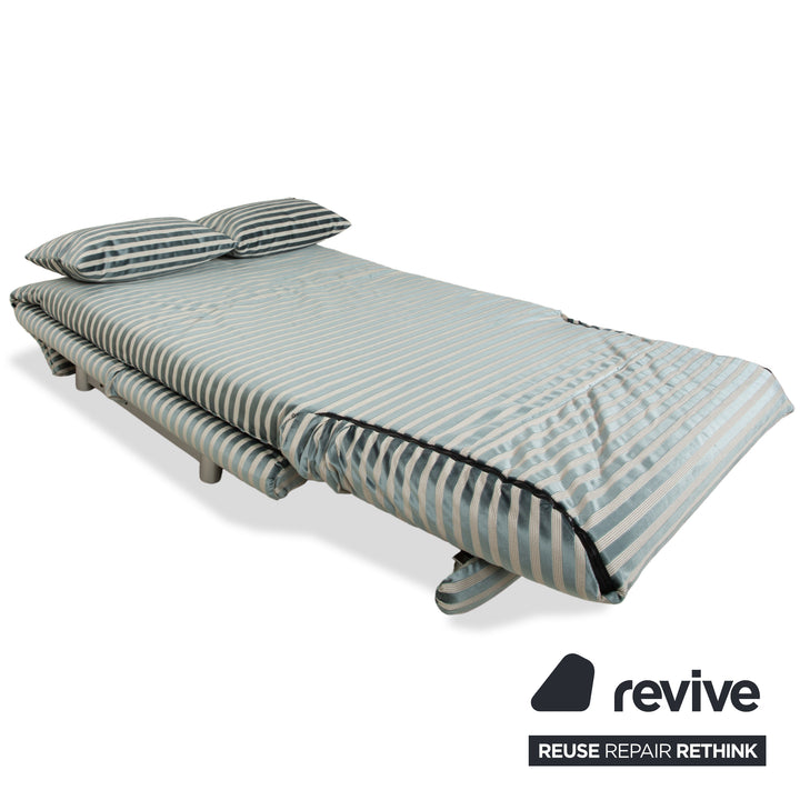 Ligne Roset Multy Zweisitzer Stoff Grün Silber gestreift manuelle Schlaffunktion Neubezug