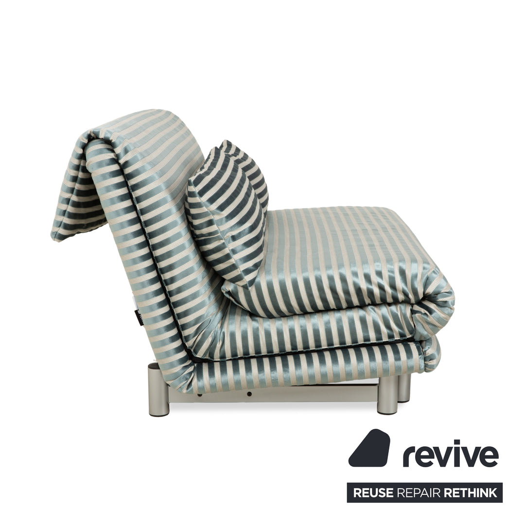 Ligne Roset Multy Zweisitzer Stoff Grün Silber gestreift manuelle Schlaffunktion Neubezug