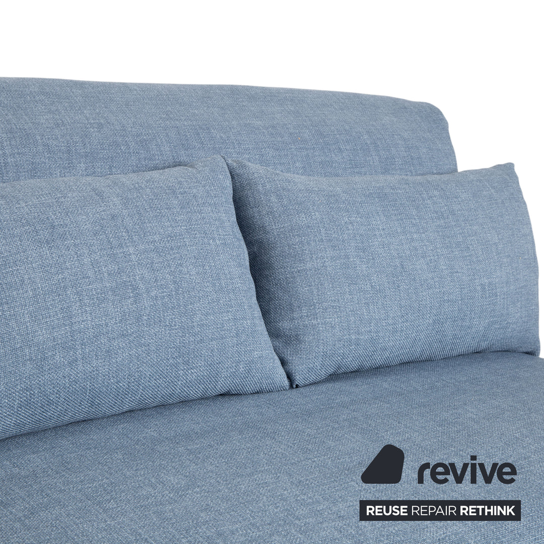 Ligne Roset Multy Two-Seater Fabric Blue Light Blue Powder Blue Silver Manual Sleeping Function Sofa Bed Reupholstered