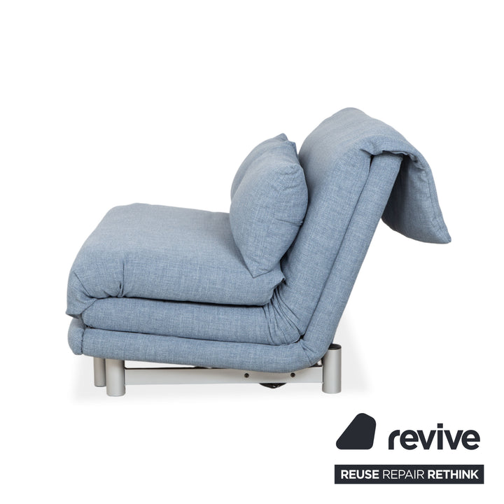 Ligne Roset Multy Two-Seater Fabric Blue Light Blue Powder Blue Silver Manual Sleeping Function Sofa Bed Reupholstered