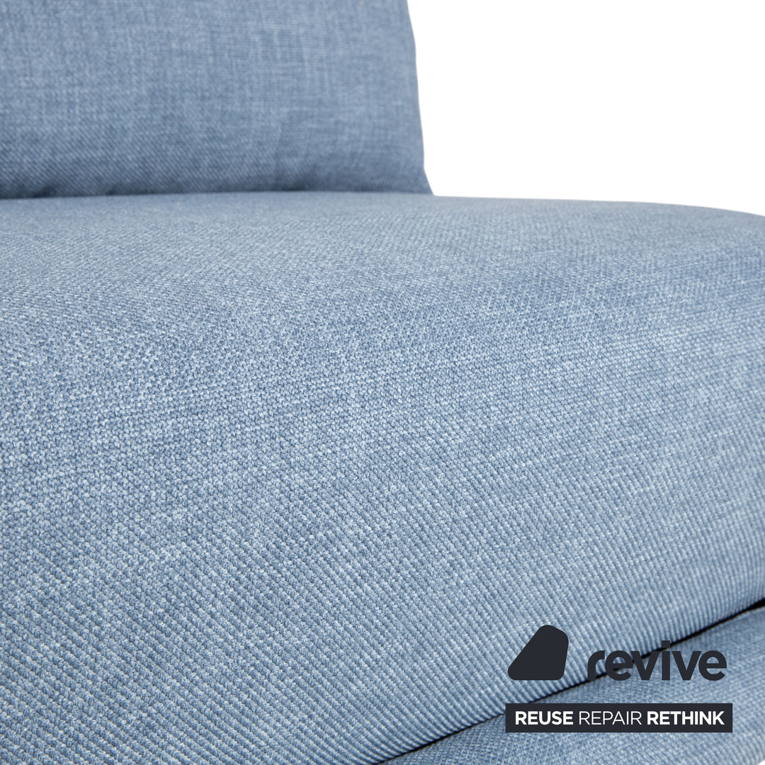 Ligne Roset Multy Two-Seater Fabric Blue Light Blue Powder Blue Silver Manual Sleeping Function Sofa Bed Reupholstered