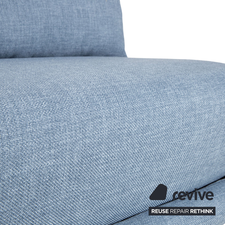 Ligne Roset Multy Two-Seater Fabric Blue Light Blue Powder Blue Silver Manual Sleeping Function Sofa Bed Reupholstered