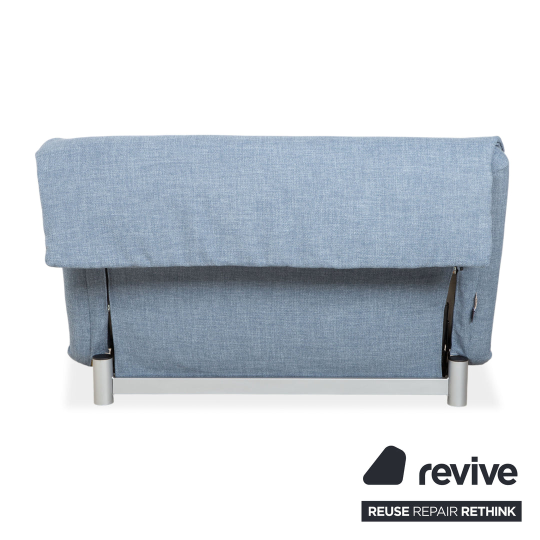 Ligne Roset Multy Two-Seater Fabric Blue Light Blue Powder Blue Silver Manual Sleeping Function Sofa Bed Reupholstered