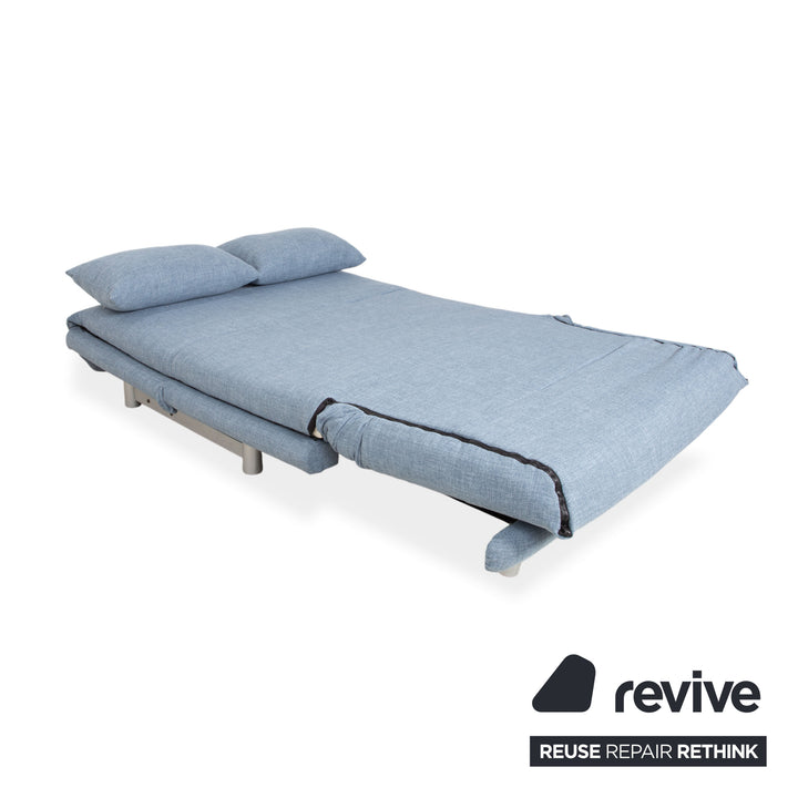Ligne Roset Multy Two-Seater Fabric Blue Light Blue Powder Blue Silver Manual Sleeping Function Sofa Bed Reupholstered
