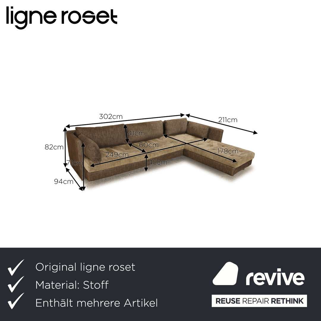 ligne roset Nomade stoffen bankstel grijs bruin recamière rechts bank bankstel