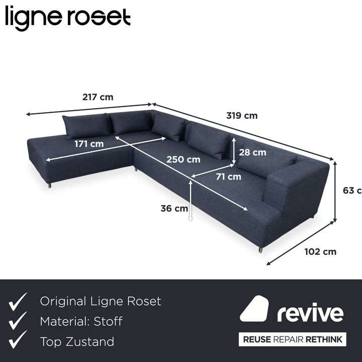 Ligne Roset Opium Stoff Ecksofa Blau Grau Anthrazit Sofa Couch