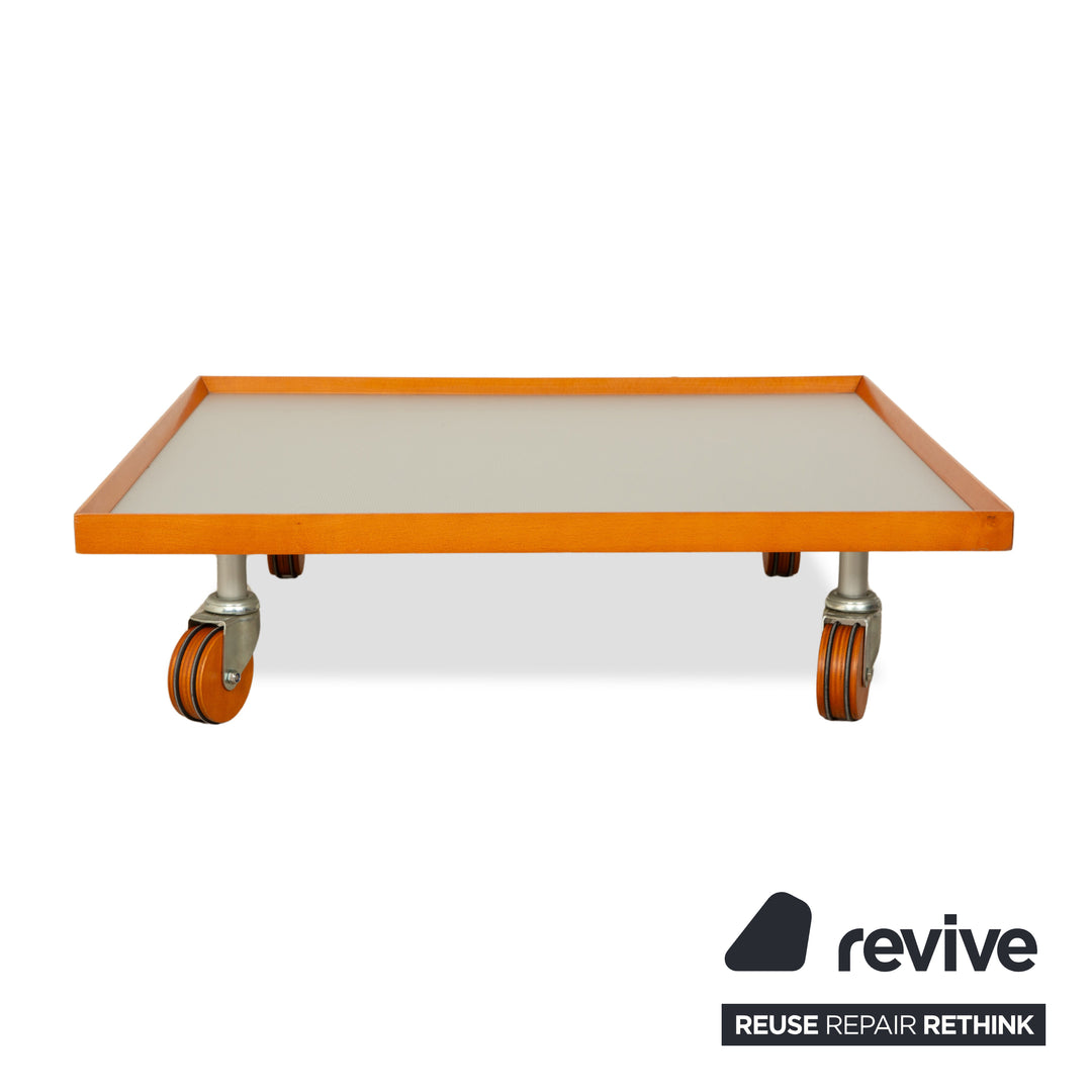 ligne roset Parallel wood aluminum coffee table white wheels