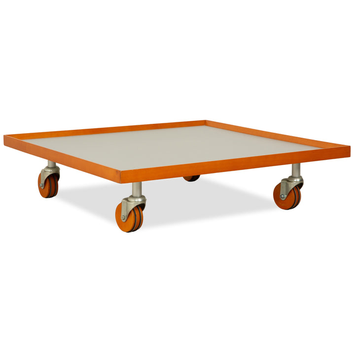 ligne roset Parallel wood aluminum coffee table white wheels