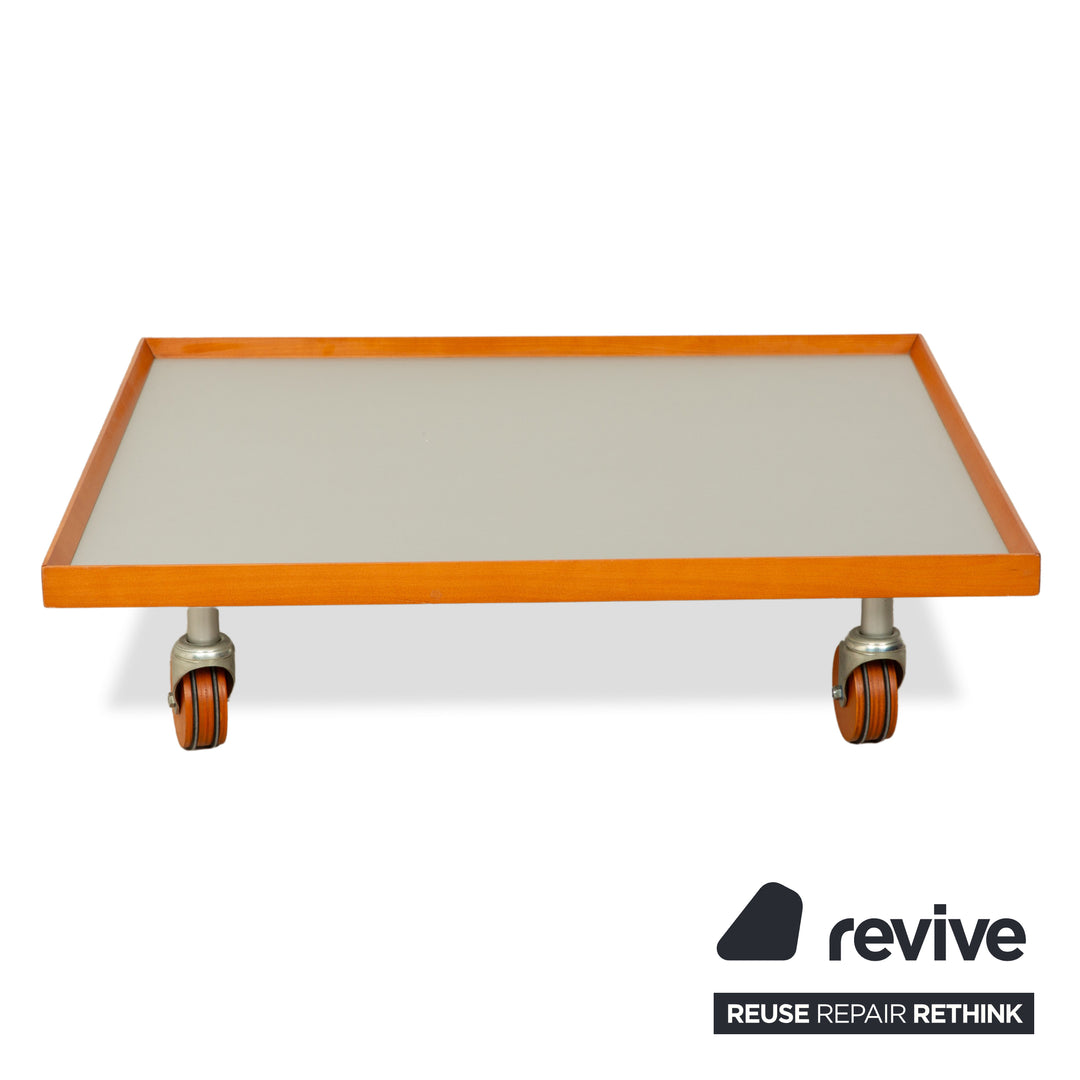 ligne roset Parallel wood aluminum coffee table white wheels