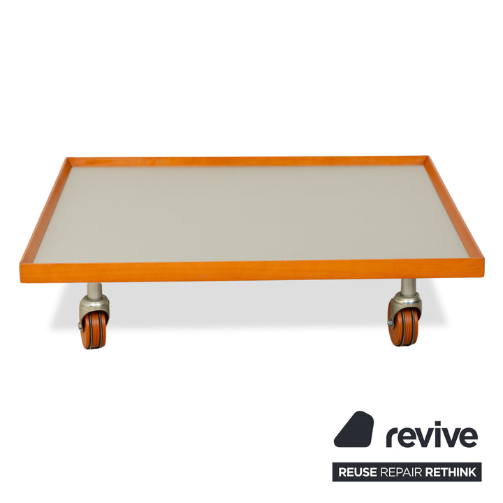 ligne roset Parallel wood aluminum coffee table white wheels