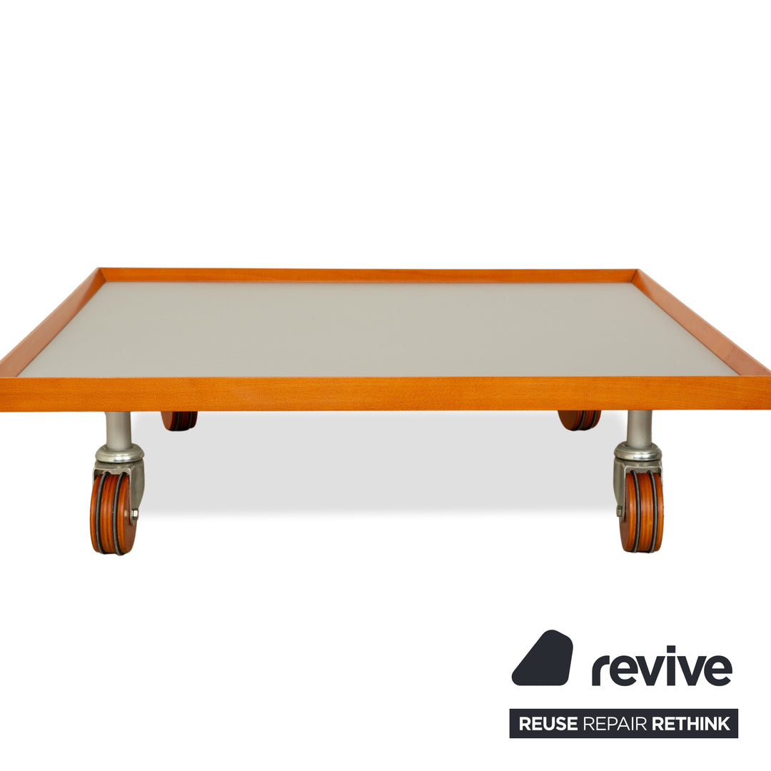 ligne roset Parallel wood aluminum coffee table white wheels