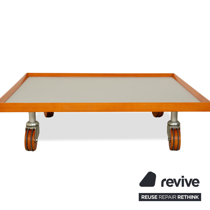 ligne roset Parallel wood aluminum coffee table white wheels