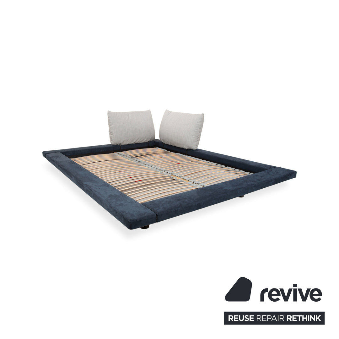 Cama de tela Ligne Roset Peter Maly 2, azul grisáceo, cama doble, mecanismo manual