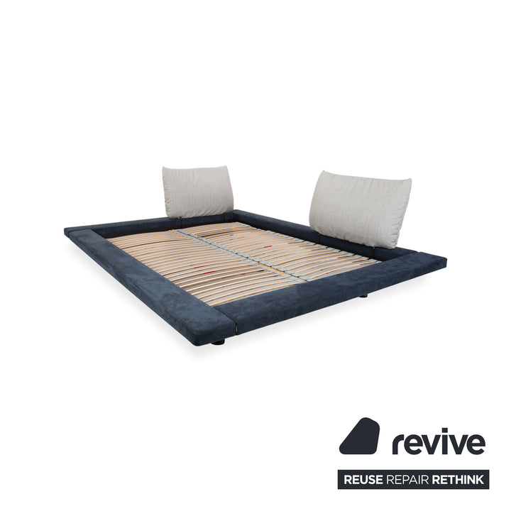 Cama de tela Ligne Roset Peter Maly 2, azul grisáceo, cama doble, mecanismo manual