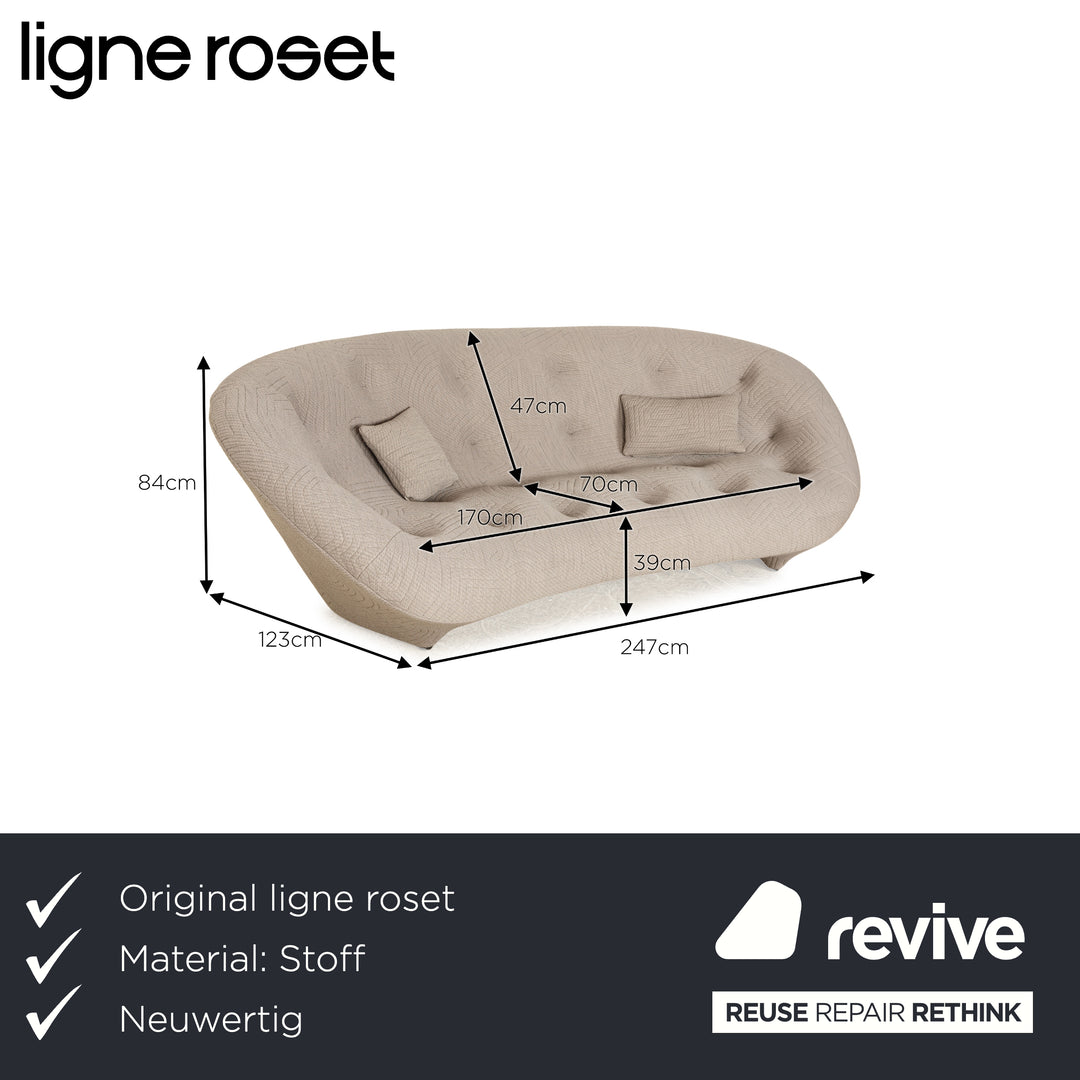 Ligne Roset Ploum Dreisitzer Stoff Sofa Hellgrau