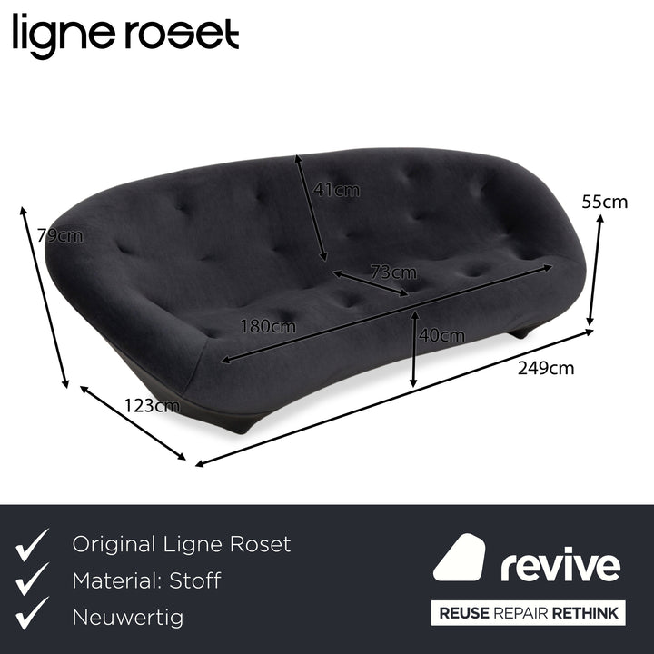 Canapé 3 places en tissu Ploum Ligne Roset Gris Anthracite Dossier haut Neuf Revêtement Anthracite