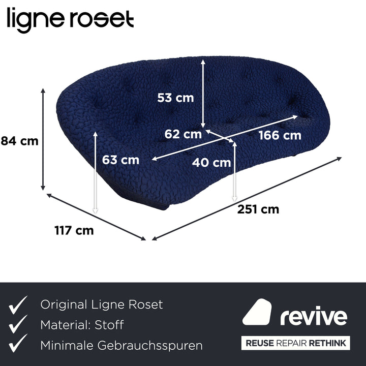 Ligne Roset PLOUM Fabric Three-Seater Blue Purple Sofa Couch 3-Seater High Back MOBY/FR SAFIR