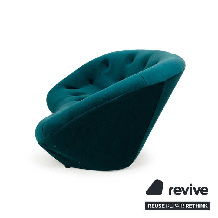 Ligne Roset Ploum fabric three-seater petroleum green blue sofa couch high-back reupholstery