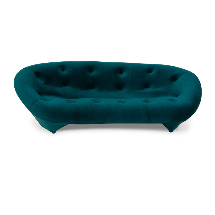 Ligne Roset Ploum fabric three-seater petroleum green blue sofa couch high-back reupholstery