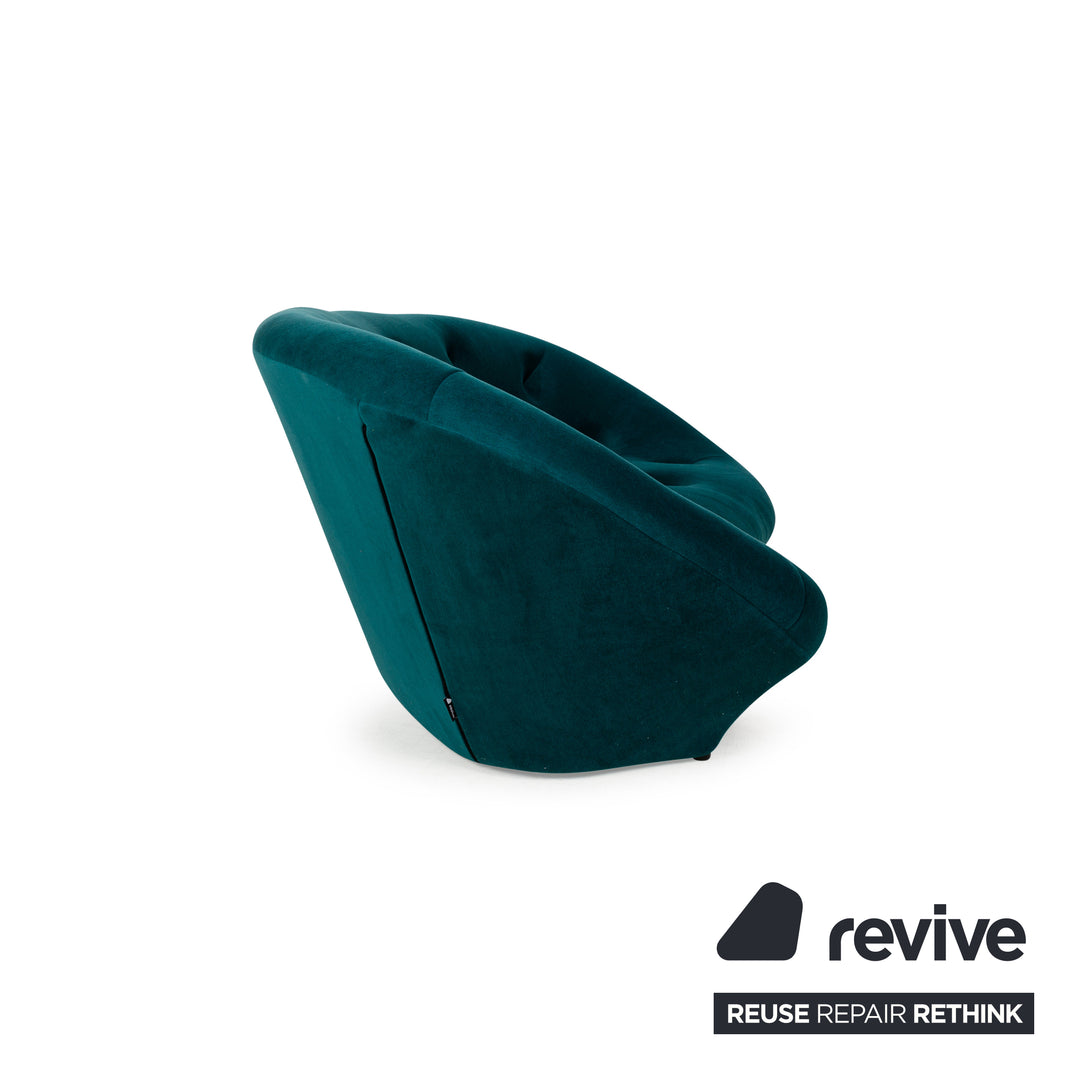 Ligne Roset Ploum fabric three-seater petroleum green blue sofa couch high-back reupholstery