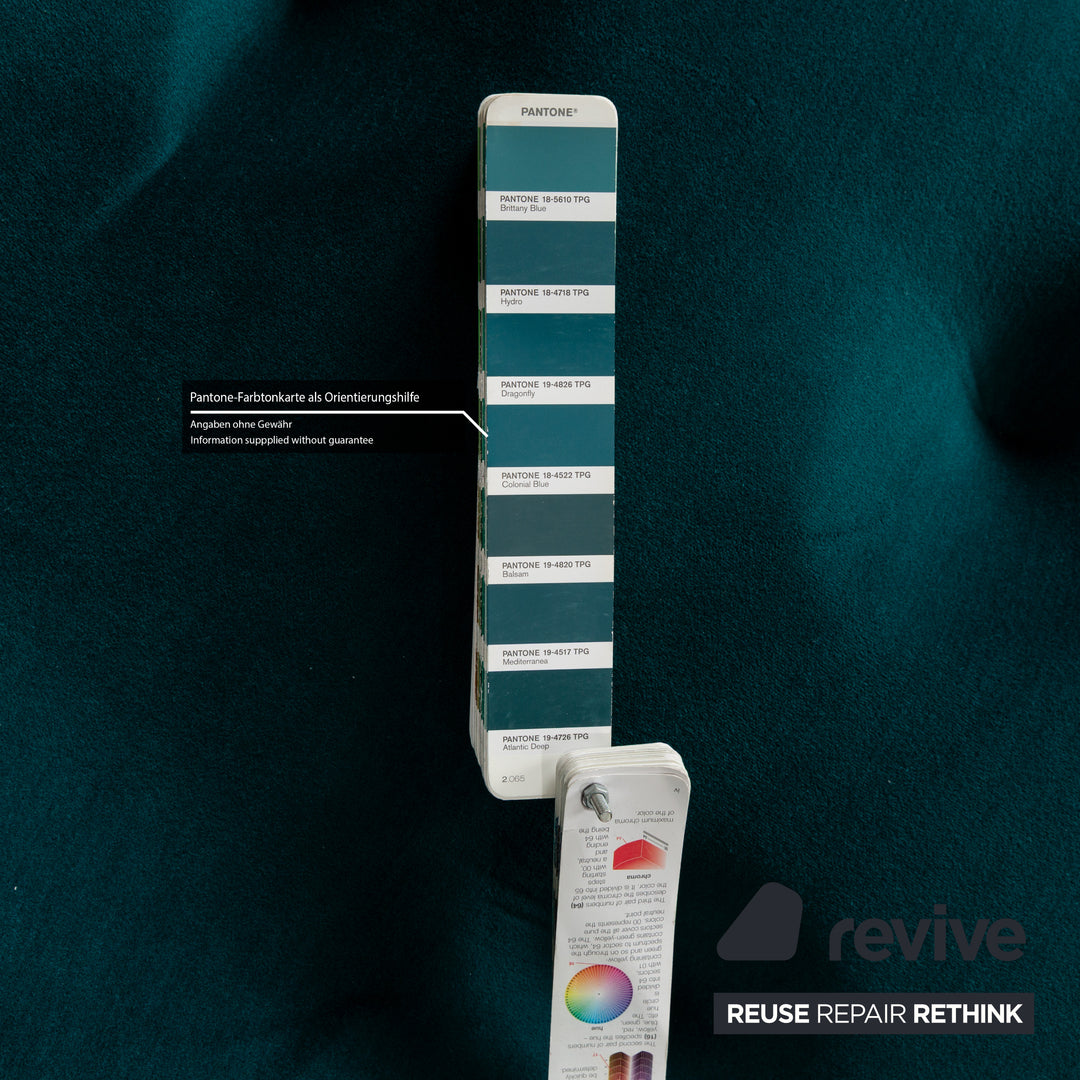 Ligne Roset Ploum Stoff Dreisitzer Petrole Grün Blau Sofa Couch Hochlehner Neubezug