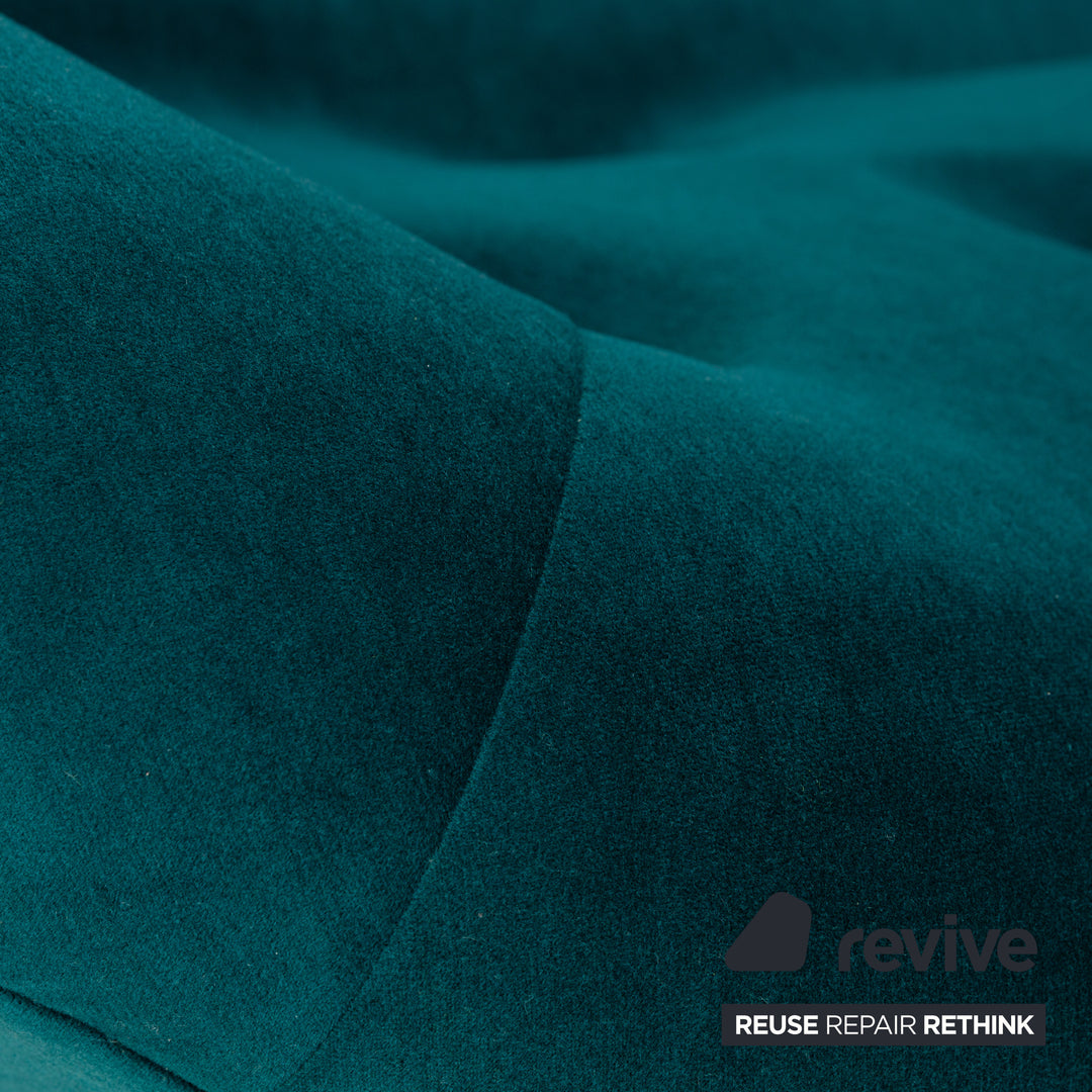 Ligne Roset Ploum fabric three-seater petroleum green blue sofa couch high-back reupholstery