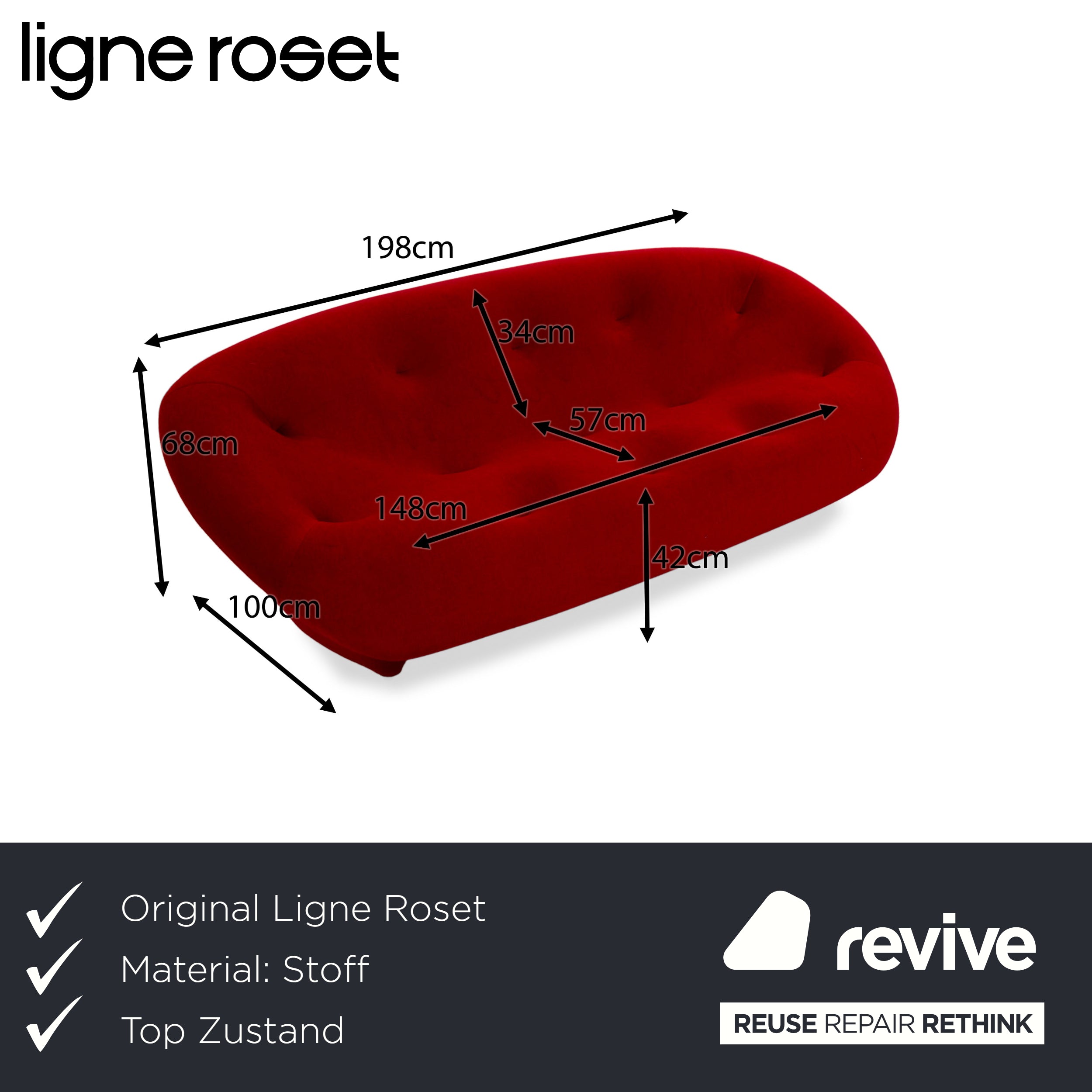 Ligne Roset Ploum Fabric Two-Seater Red Sofa Couch