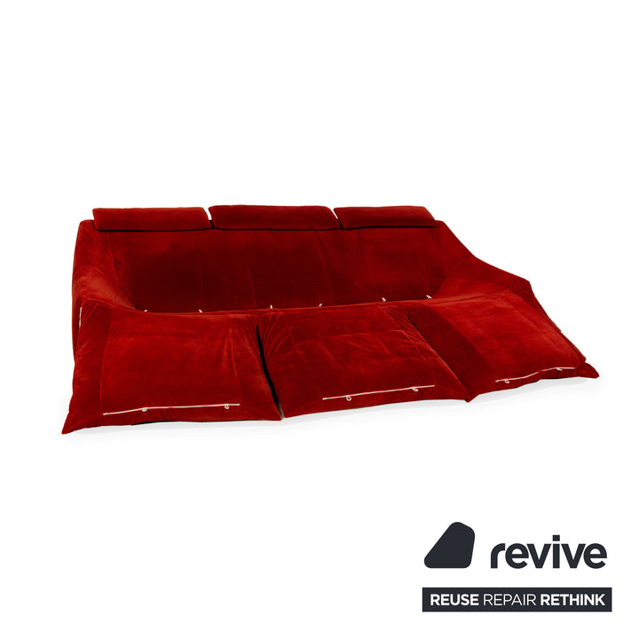 Ligne Roset Plumy Fabric Three-Seater Red Manual Function Sofa Couch