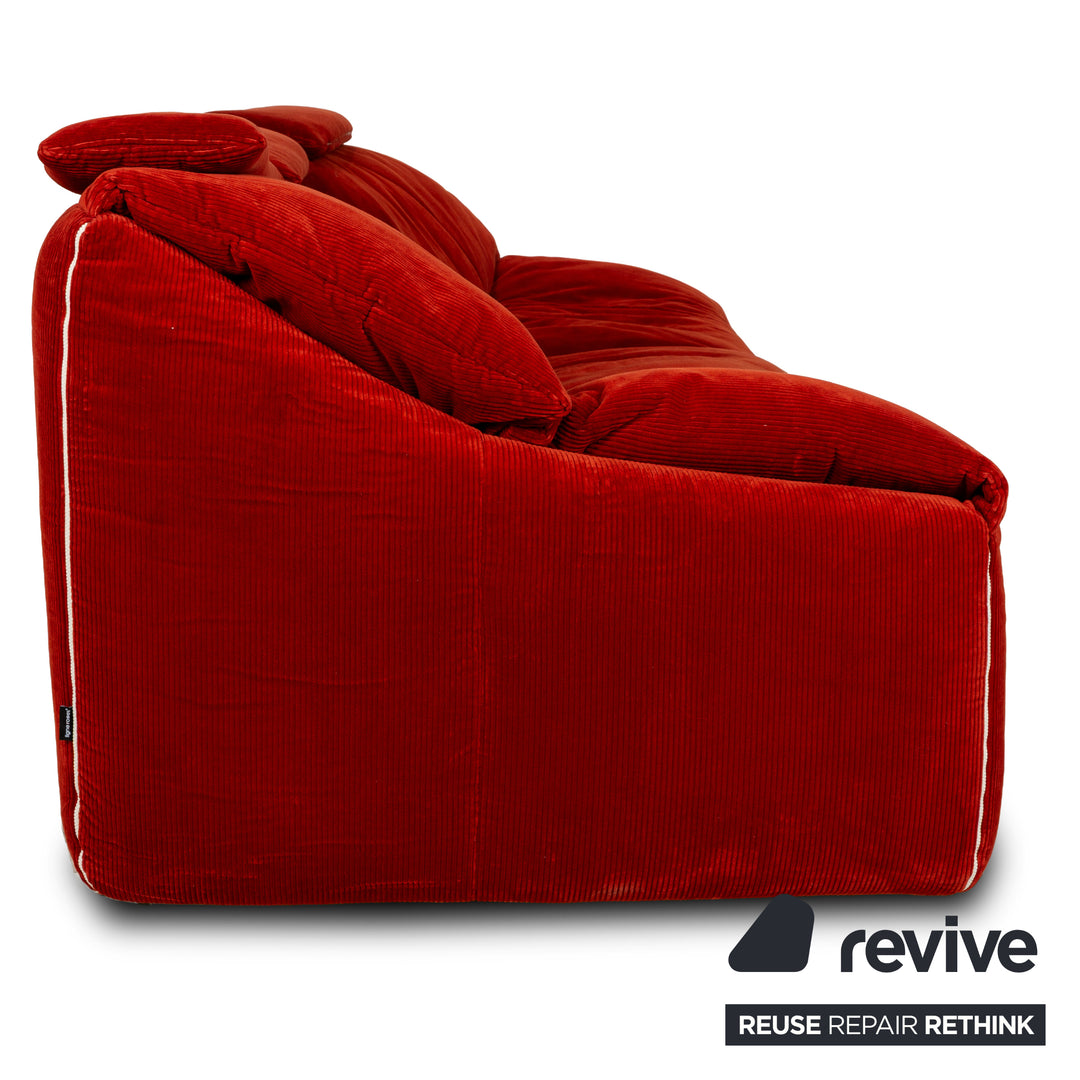 Ligne Roset Plumy Fabric Three-Seater Red Manual Function Sofa Couch