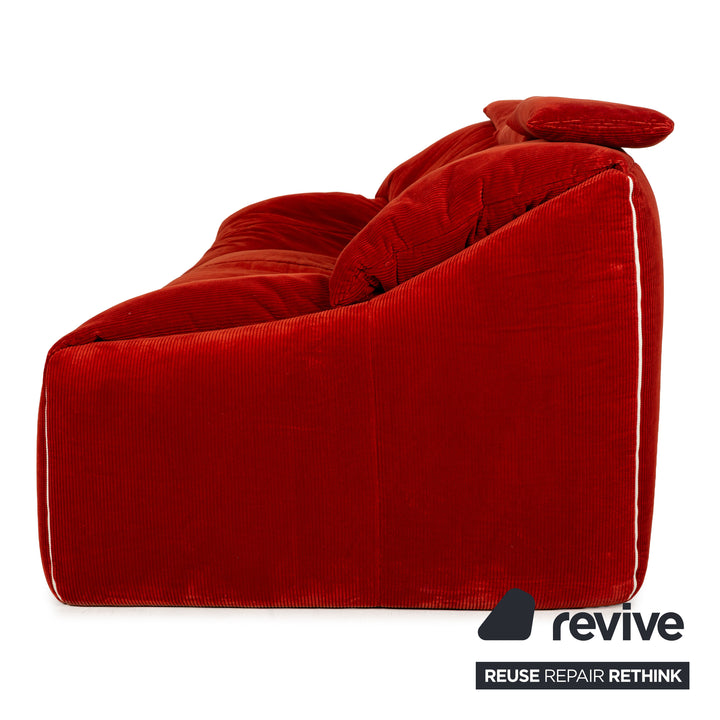 Ligne Roset Plumy Fabric Three-Seater Red Manual Function Sofa Couch