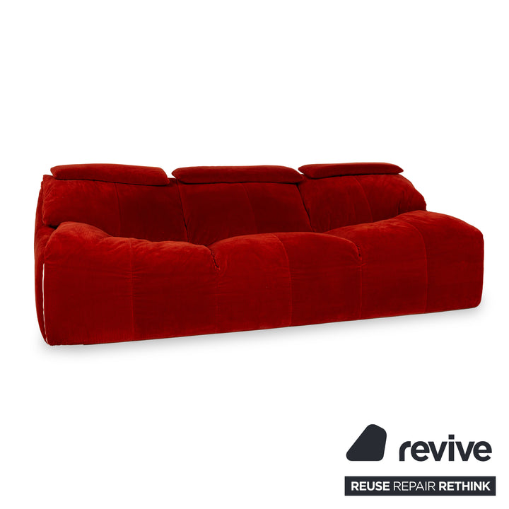 Ligne Roset Plumy Fabric Three-Seater Red Manual Function Sofa Couch