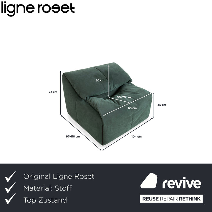Ligne Roset Plumy fabric armchair, green sage, manual function