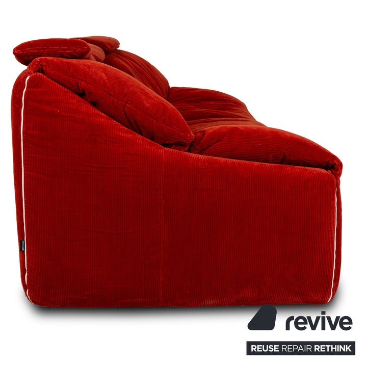 Ligne Roset Plumy Stoff Sofa Garnitur Rot manuelle Funktion Dreisitzer Hocker Couch