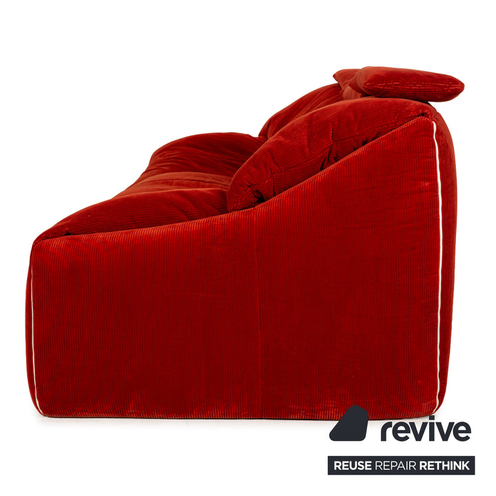 Ligne Roset Plumy Stoff Sofa Garnitur Rot manuelle Funktion Dreisitzer Hocker Couch