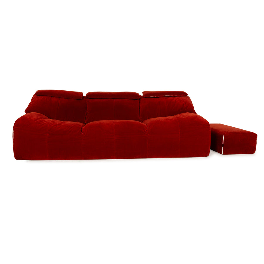 Ligne Roset Plumy Stoff Sofa Garnitur Rot manuelle Funktion Dreisitzer Hocker Couch