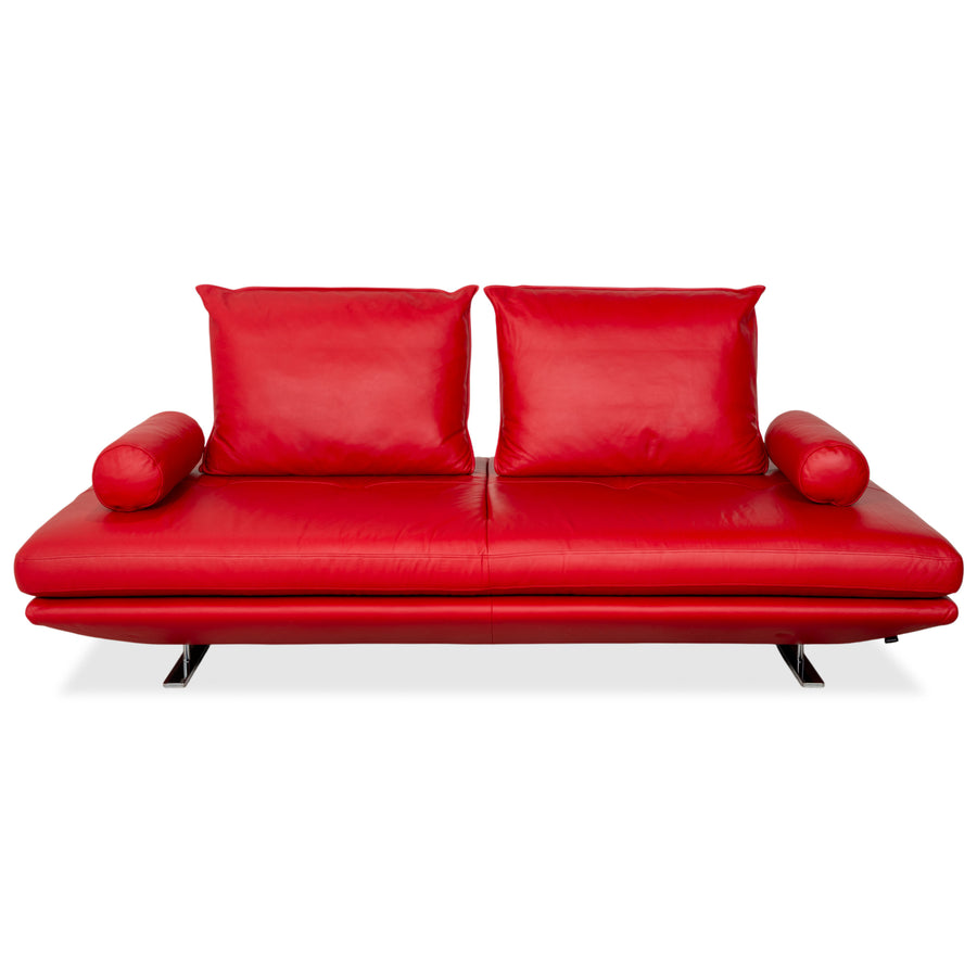 Ligne Roset Prado Zweisitzer Leder Sofa Rot Daybed Couch manuelle Funktion