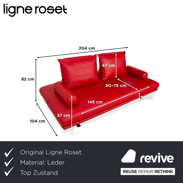 Ligne Roset Prado Zweisitzer Leder Sofa Rot Daybed Couch manuelle Funktion