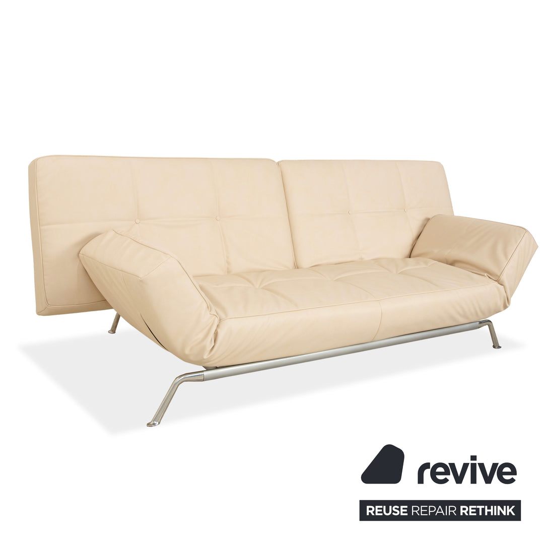 Canapé 3 places Ligne Roset Smala en cuir textile beige crème à fonction manuelle, housse neuve