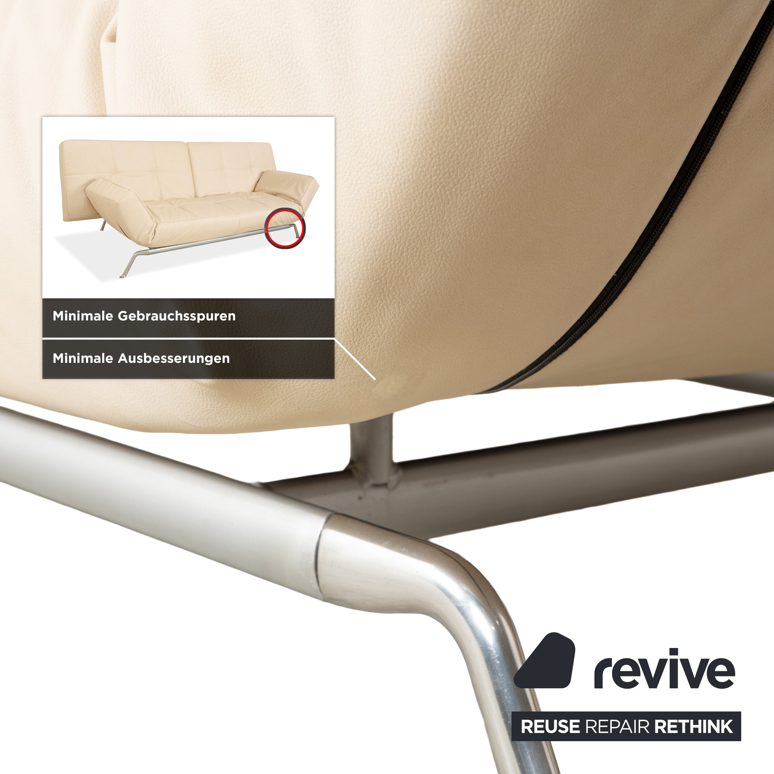 Ligne Roset Smala Dreisitzer Creme Beige veganes Leder manuelle Funktion Sofa Couch Neubezug GAVIN