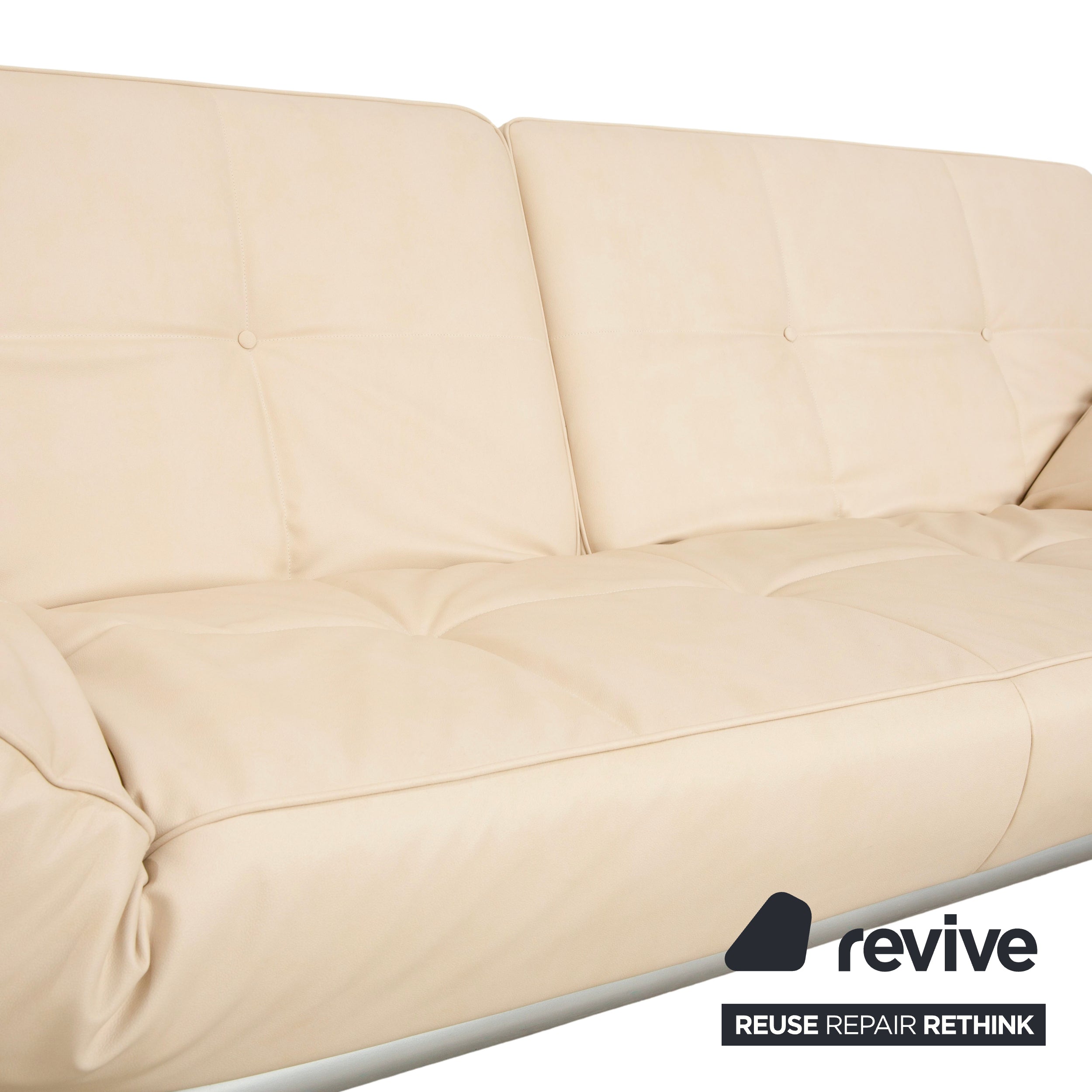 Canapé 3 places Ligne Roset Smala en cuir textile beige crème à fonction manuelle, housse neuve